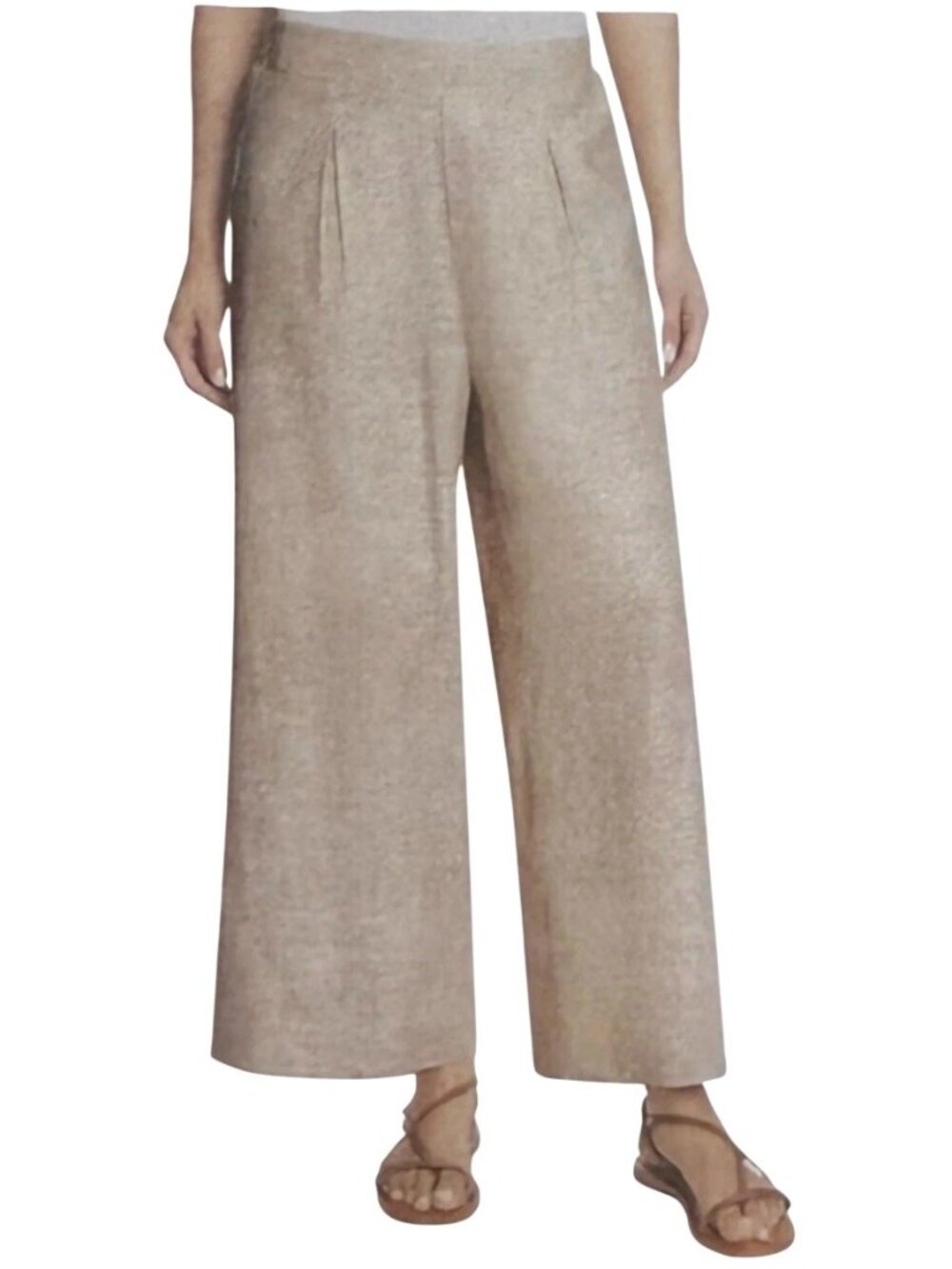Ella Moss Linen Blend Wide Leg Ankle Pants Beige Size XL Minimalist Neutral Cute
